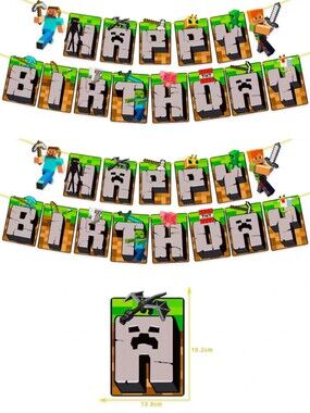 Minecraft themed Happy Birthday Banner - Party Decoration 🥳
